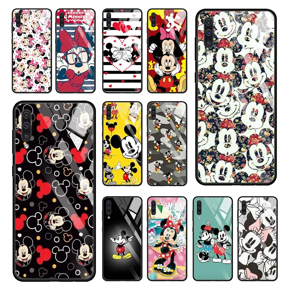 

Mickey Mouse Glass Case For Samsung Galaxy A51 A52 A71 M51 A50 A91 A31 A12s A70 M31 M30s Tempered Phone Cover