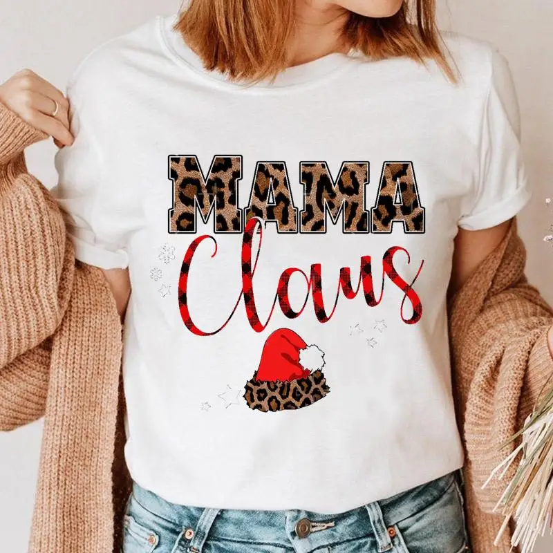 

Женский топ с леопардовым принтом и надписью Merry Christmas, мультяшная одежда на новый год 2022, праздничная футболка, зимняя женская футболка с гр...