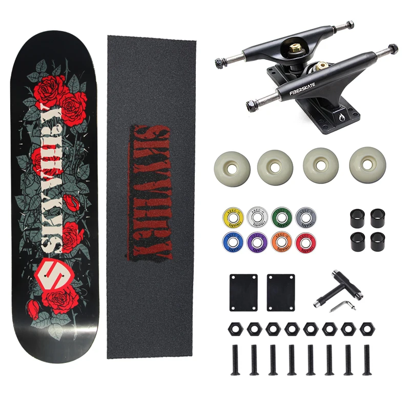 

31inch Double Rocker Skateboard Complete With Hollow skateboard truck Wheels SHR102A Riserpad Hardware T tool