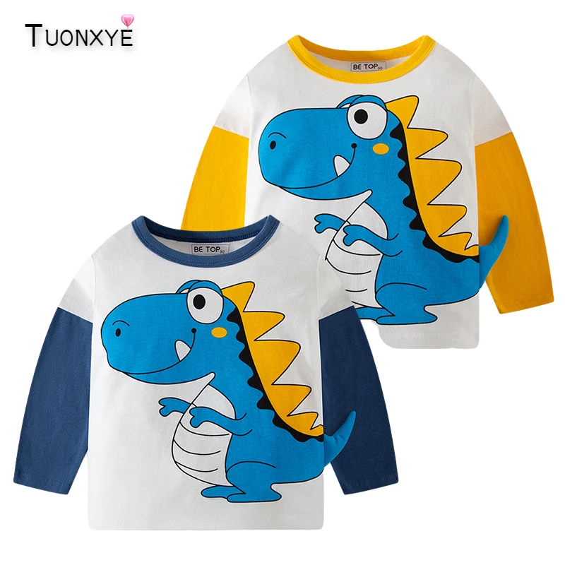 

TUONXYE Autumn Boys Long Sleeve T-shirts Cartoon 3D Dinosaur Cotton A-class Top Baby Breathable Cute Children's Clothes 2-7years