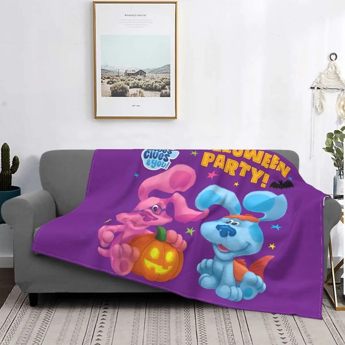 Флисовое одеяло с голубыми подсказками в виде голубой собаки для Хэллоуина