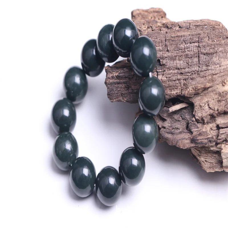 

Hot selling natural hand-carve Hetian Cyan Jade Round Beads Pendant Necklace fashion accessories Men Women Luck Gifts