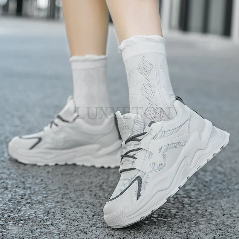 Women Leather Platform Sneakers Spring Trainers White Shoes High Heels Wedge Outdoor Sport Shoes Breathable Casual Shoes