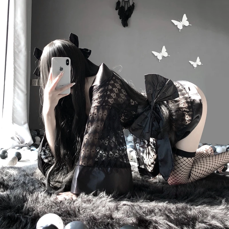 

Dark Japanese Kimono, Sexy See-through Bathrobe, Cardigan Bathrobe, Bed Passion Free Suit, Glamour, Sexy Underwear