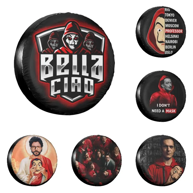 

La Casa De Papel Bella Ciao Spare Tire Cover Case Bag Pouch Money Heist Wheel Covers for Jeep Pajero 14" 15" 16" 17" Inch