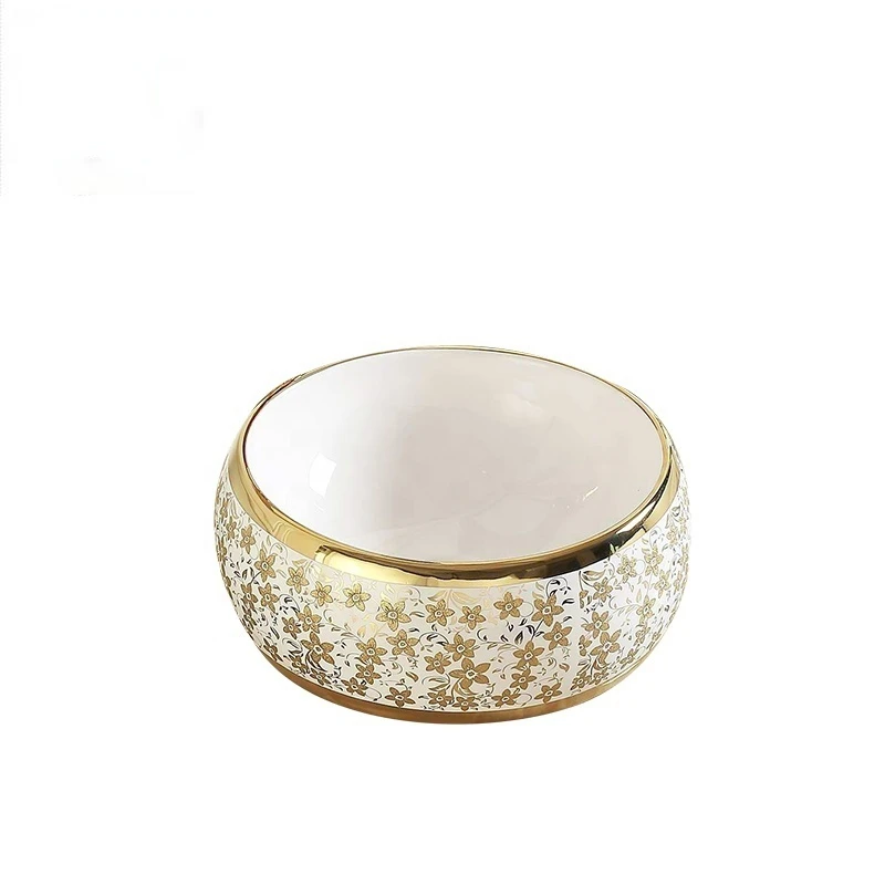 Moroccan Style Round Bowl Sink Stone Wash Basin Ceramic Gold Basin for Bathroom