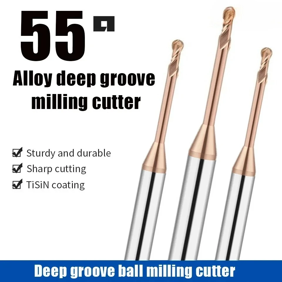 

R0.5/R0.75/R1.5 Шаровая фреза из сплава с глубокими канавками, чтобы избежать резки с длинной шеей, удлинение с ЧПУ 2F, глубокое отверстие, сталь для металла