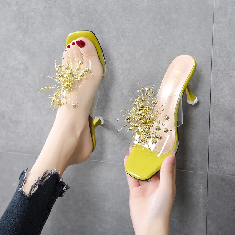 

2022 Summer New Fashion Trend Outer Wear Sandals Slippers Ladies Flip Flops Temperament High Heels All-match ladies shoes Adult