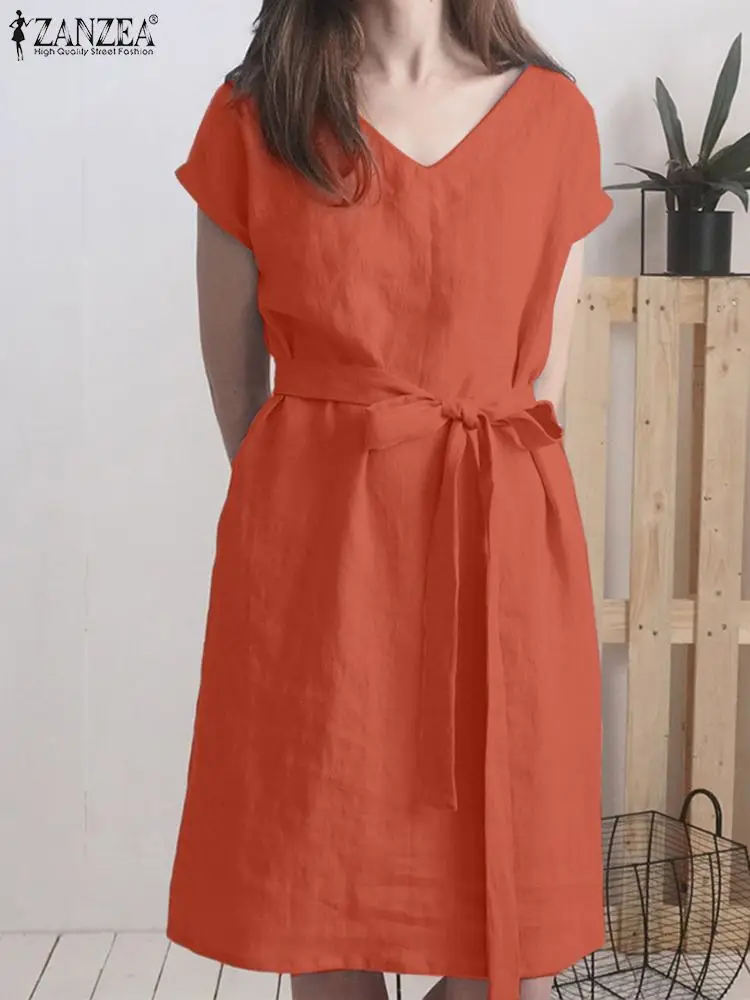 

Женское Хлопковое платье с коротким рукавом и V-образным вырезом