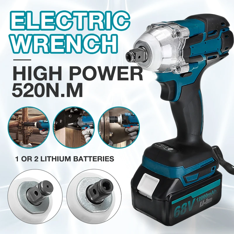 

Electric Impact Wrench 18V Brushless Cordless Rechargeable 1/2 inch Wrench Power Tools Compatible For Makita 18V Battery