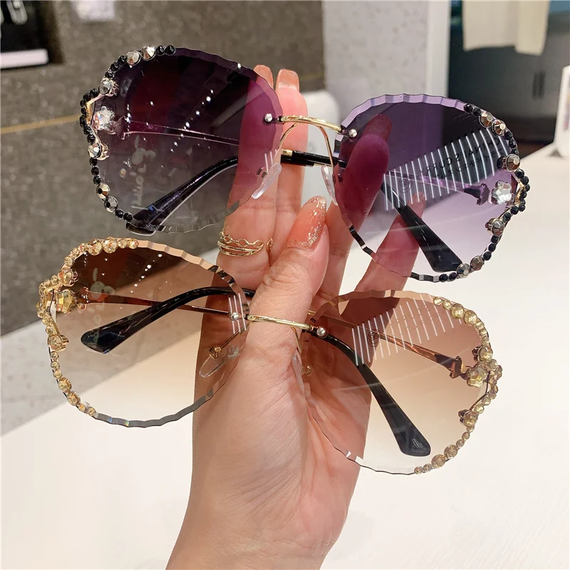 

New Fashion Women Sunglasses Luxury Brand Designer Rimless Ocean Lens Vintage Shades Metal Frame Eyewear Oculos De Sol