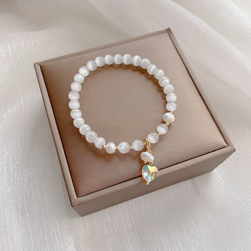 Женский браслет с бусинами Minar белым опалом Блестящий Свадебный аксессуар |