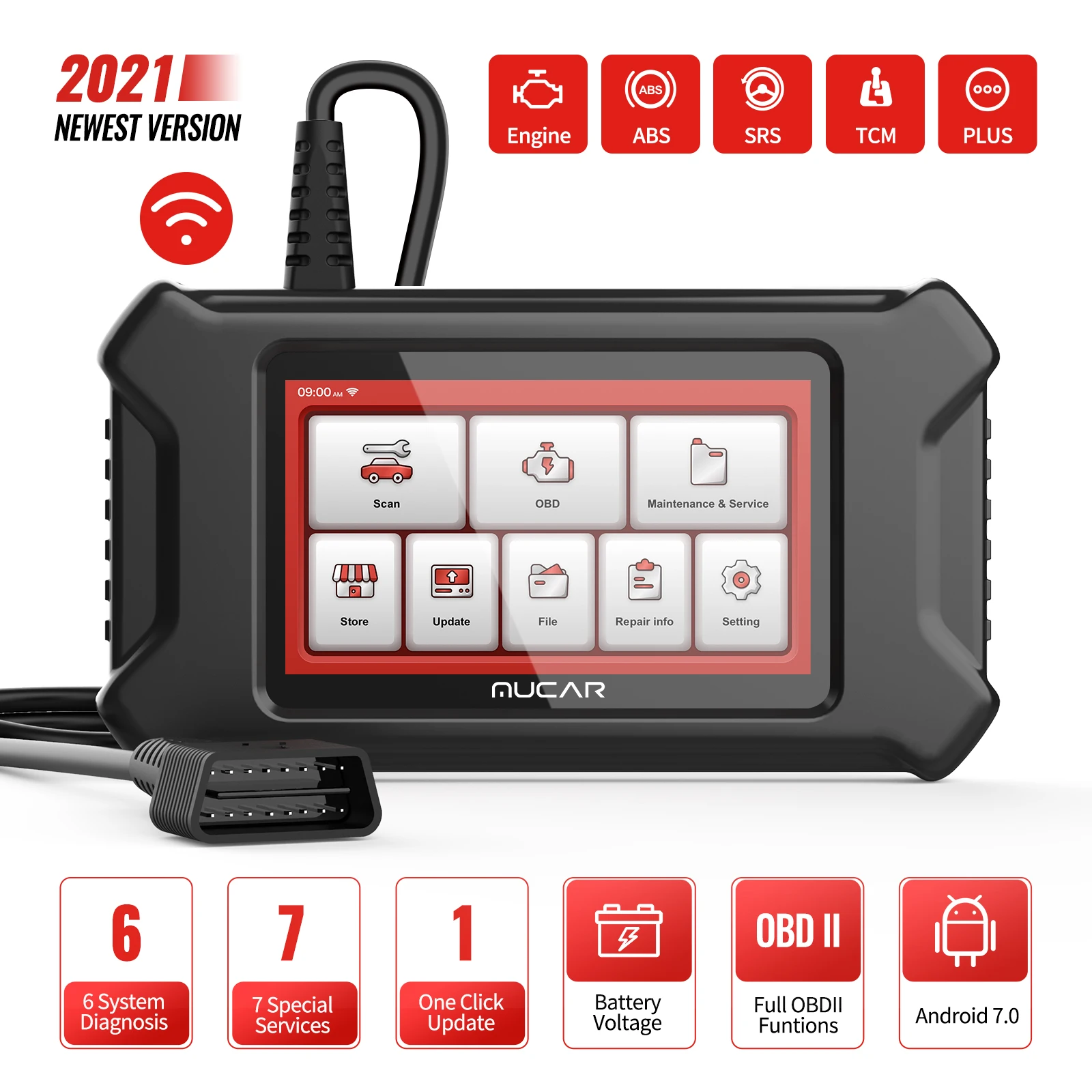 

MUCAR CS6 OBD2 Scanner for Car ABS SRS TCM TPMS Engine Code Reader Diagnostic Tool Oil EPB SAS TBA TPMS ABS Reset Life Free