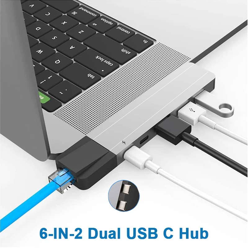 

Dual USB C Hub Adapter Thunderbolt 3 Dock with 4K HDMI Gigabit Ethernet Rj45 1000M TF/SD Reader 100W PD for MacBook Pro/Air M1