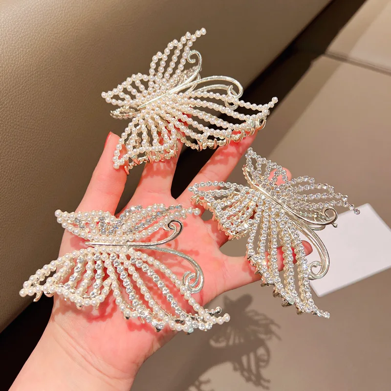 

S3100 Faux Pearl Rhinestone Hairclip For Women Barrettes Hairpin Big Size Shark Clip Bobby Pin Lady Girl Back Head Barrette Hair