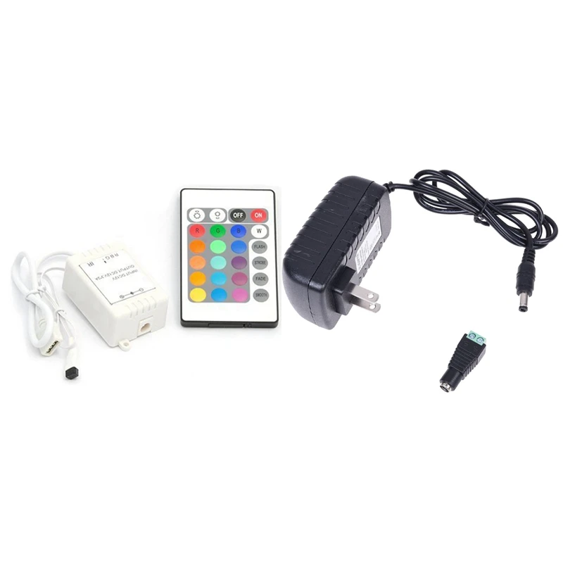 

1 Pcs 24 Button Wireless RGB LED Light Controller Ir Remote 12V Dimmer & 1 Pcs 12V Power Supply Adapter 2A Transformer