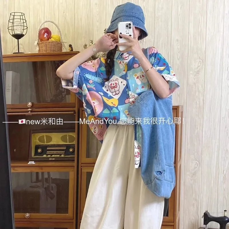 Рубашка HOUZHOU Kawaii с аниме летняя в японском стиле Харадзюку милая блузка оверсайз
