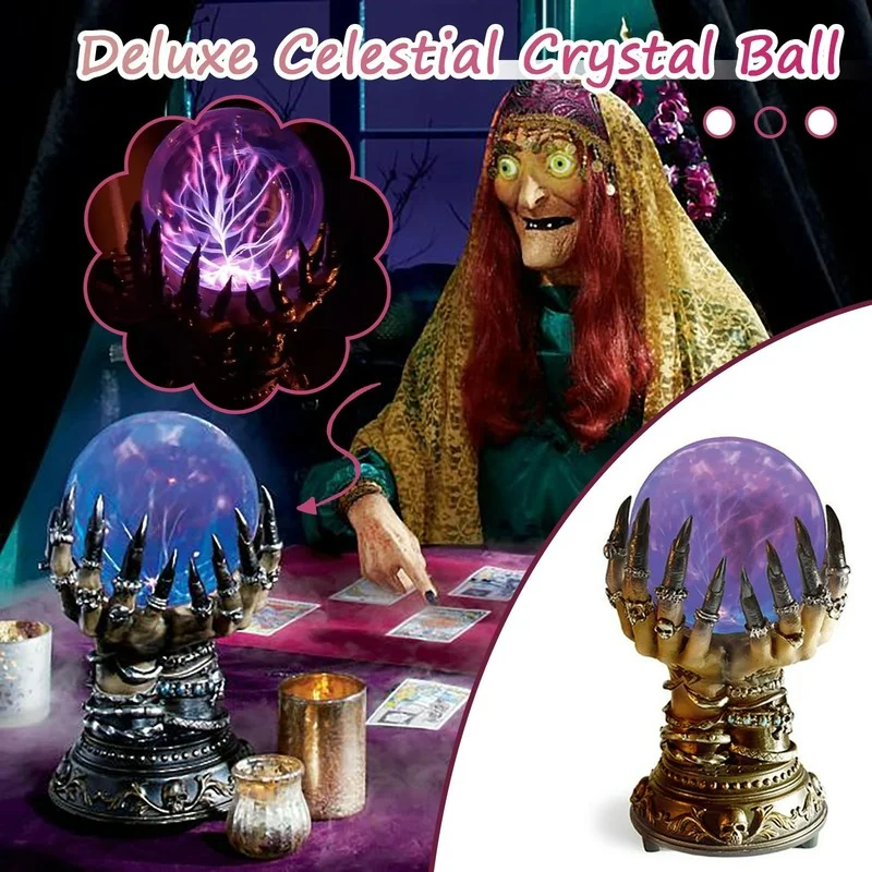 

2022 Halloween Crystal Ball Creative Luminous Luxury Celestial Magic Skull Finger Plasma Ball Ghost Home Decoration