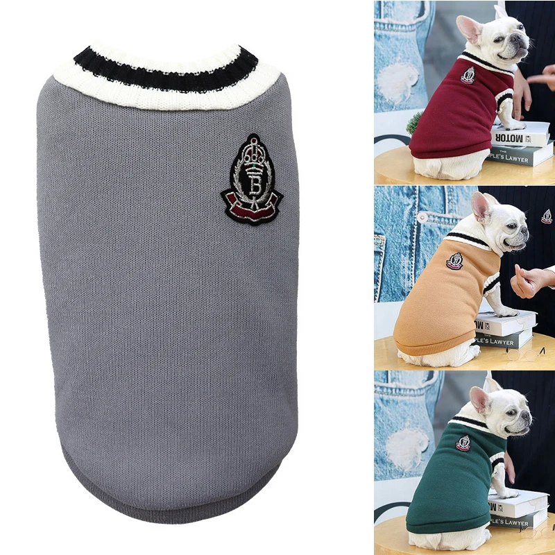 

College Style Pet Dog Sweater Winter Warm Knitted Cats Dogs Sweater British Style Kitten Puppy Sweaters French Bulldog Clothing