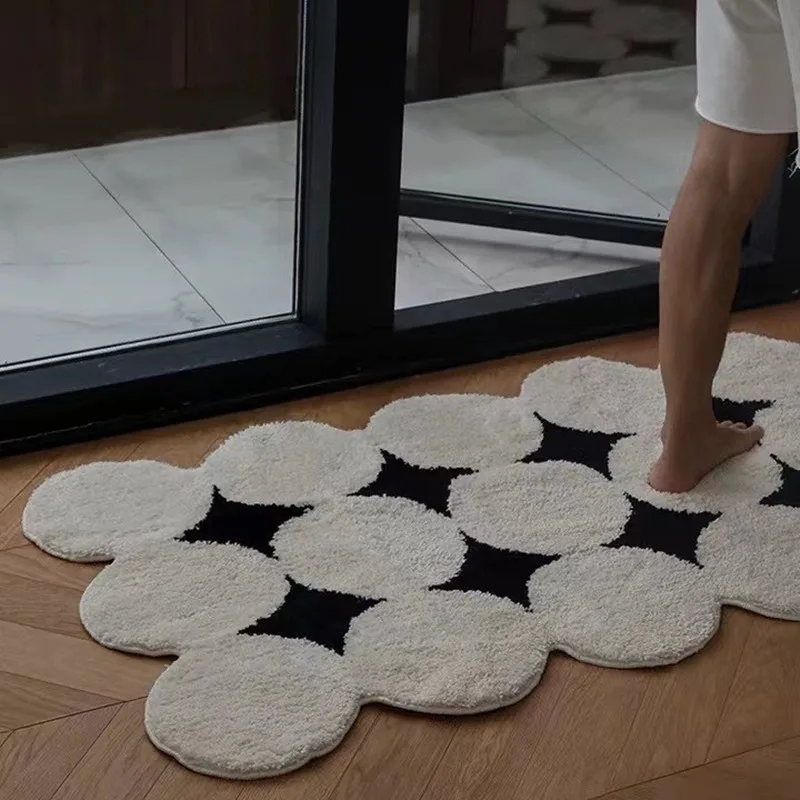 

Высококачественный черно-белый коврик, мягкий пушистый прикроватный коврик для спальни, плюшевый напольный коврик, напольный коврик, домаш...