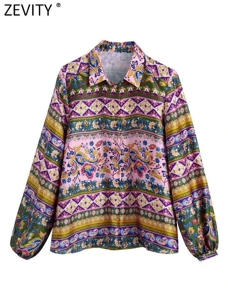 

Женская винтажная блузка Zevity в стиле пэчворк с цветочным принтом пейсли, Офисная Женская рубашка с отложным воротником, шикарная рубашка, б...