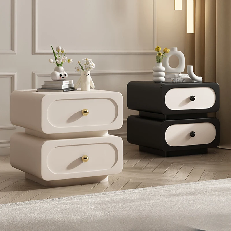 

Italian Minimalist Luxury Solid Wood Bedside Table Simple Modern Nightstand French Cream Leather Mesa De Noche Furniture WKNS
