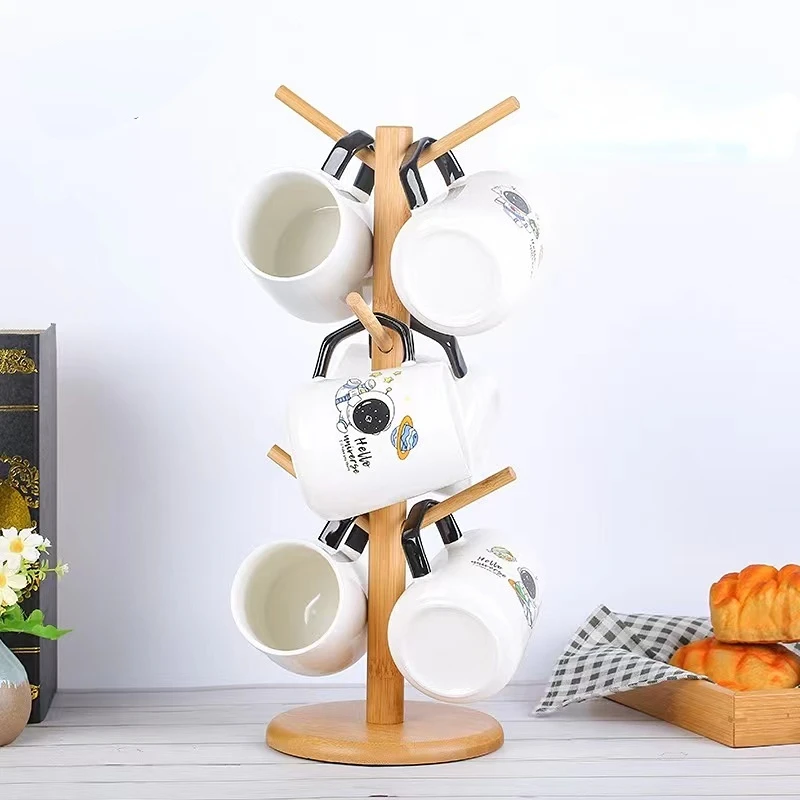 

Cup Hanger Mug Tree Stand Wood Dispenser Coffee Wine Glass Cups Holder Glasses For Tables Desk Kitchen Toilet Tissue Shelving