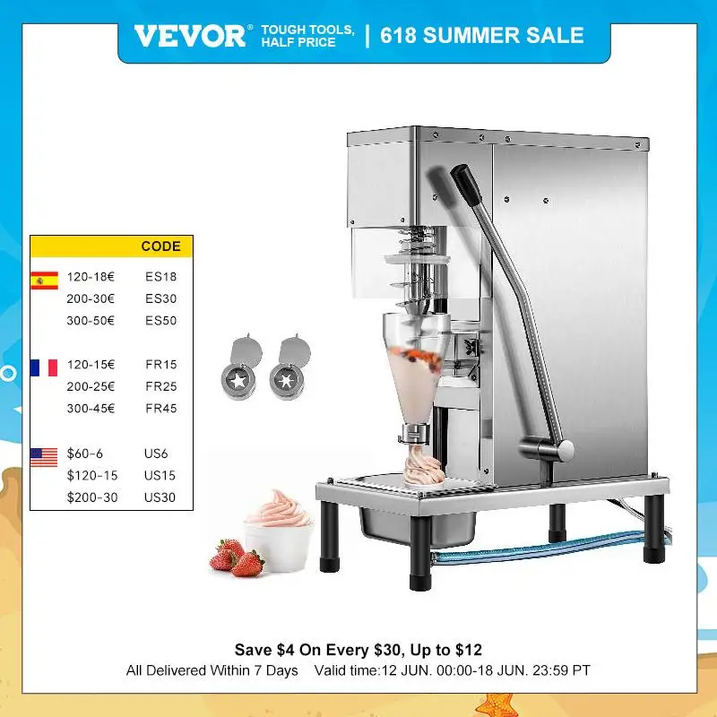 VEVOR Frozen Yogurt Blending Machine Fridge to Make Milkshake Ice Cream Mixing Stainless Steel Commercial Granizing Equipment