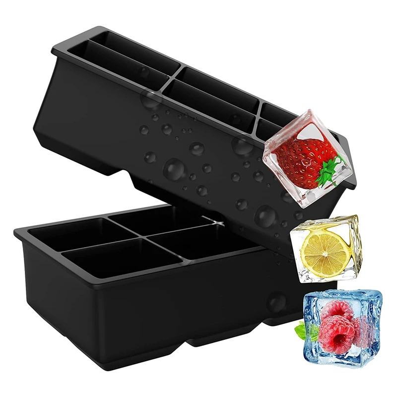 

Силиконовый квадратный поднос для льда, набор из 2 черных многоразовых формочек для льда, квадратные формочки для виски, коктейлей и праздни...