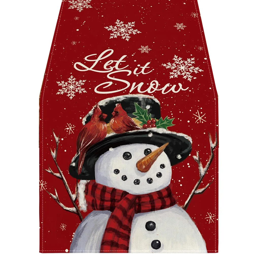 Рождественские льняные дорожки с красным снеговиком зимний декор для