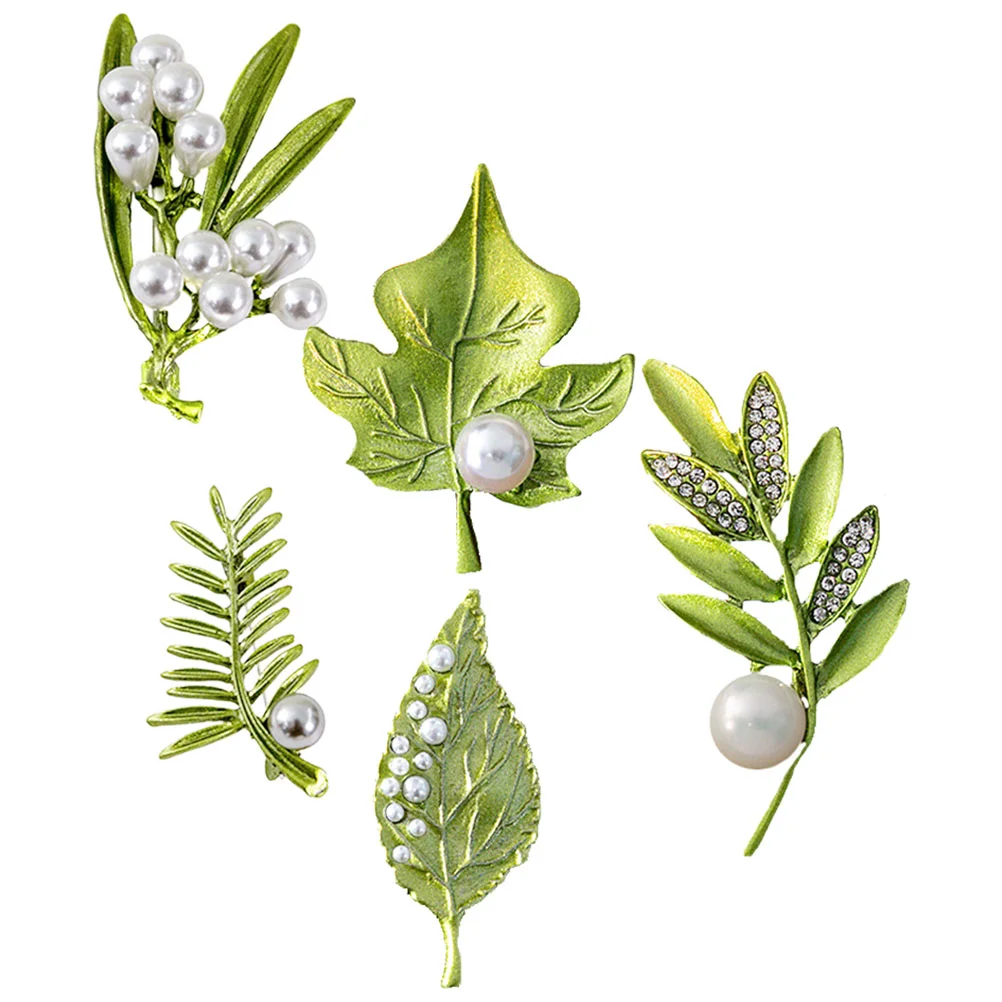 

5 Pcs Leaf Pin Pearl Brooches Women Decor Delicate Suit Lapel Clothes Miss