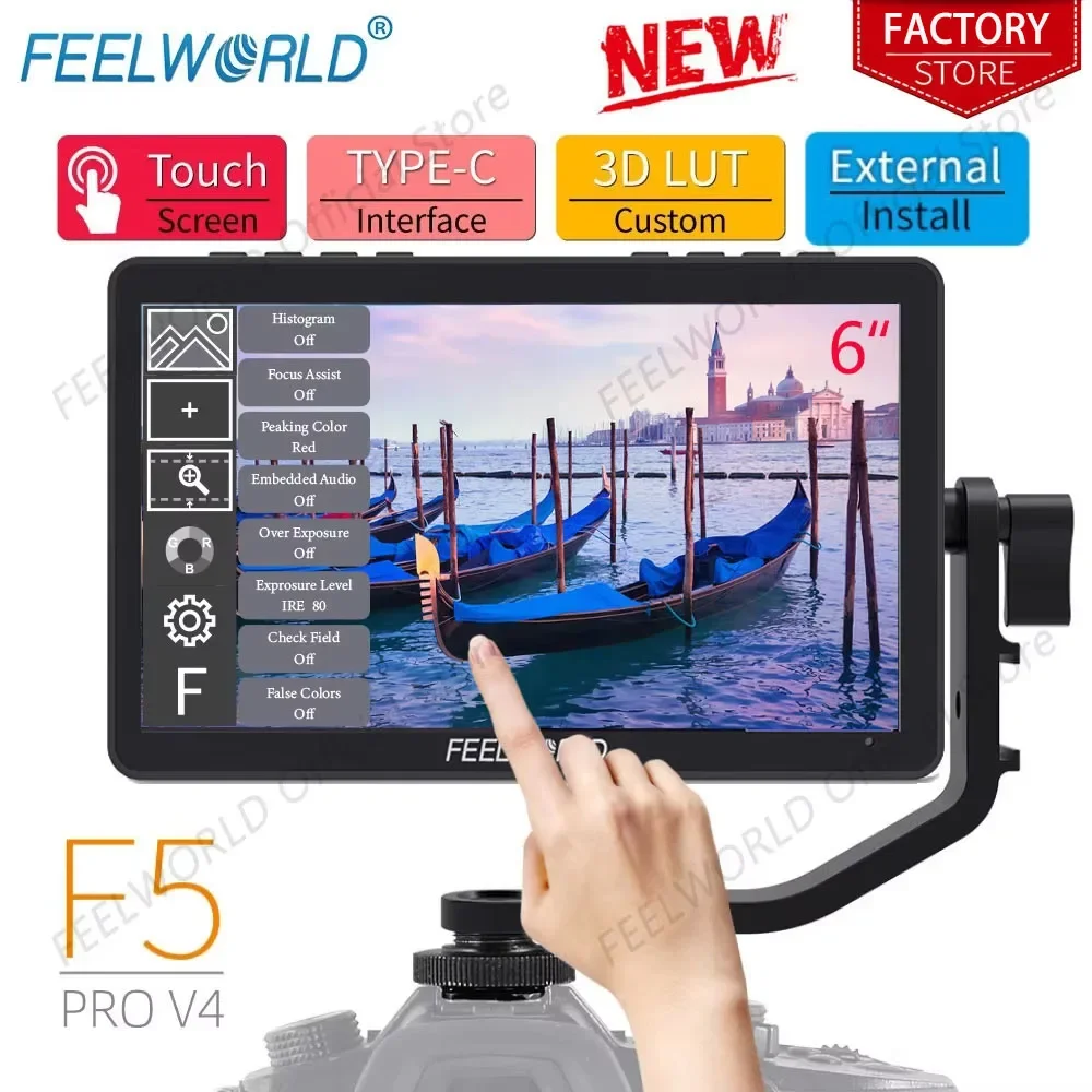 FEELWORLD F5 Pro V4 6-дюймовый сенсорный экран DSLR-камеры с полевым монитором 3DLUT 1920x1080 4K HDMI