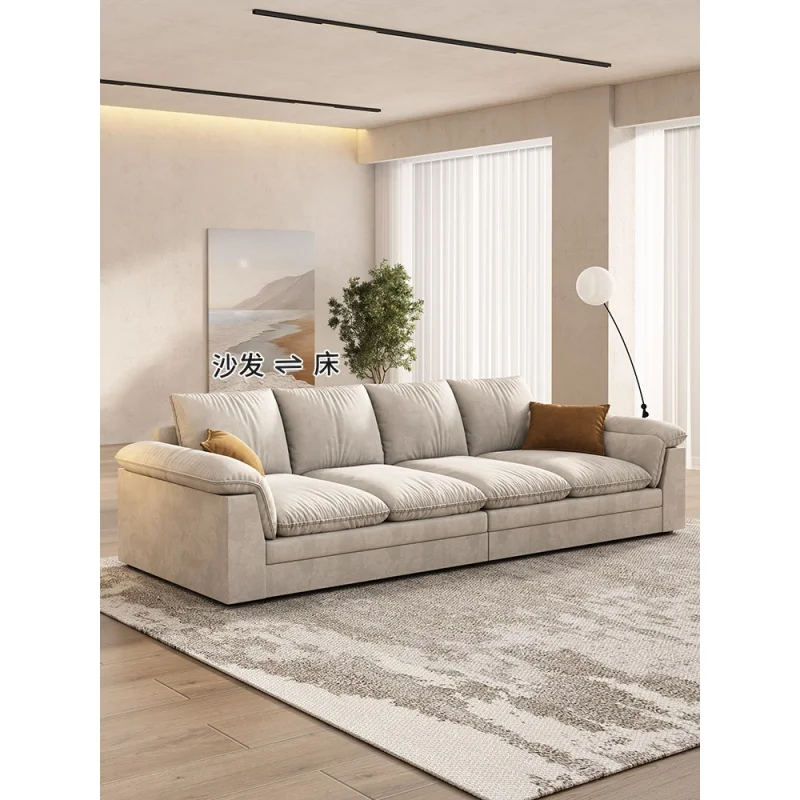 

Italian sofa bed multi-function dual-use solid wood single double small family frosted cloth living room foldable retractable pu