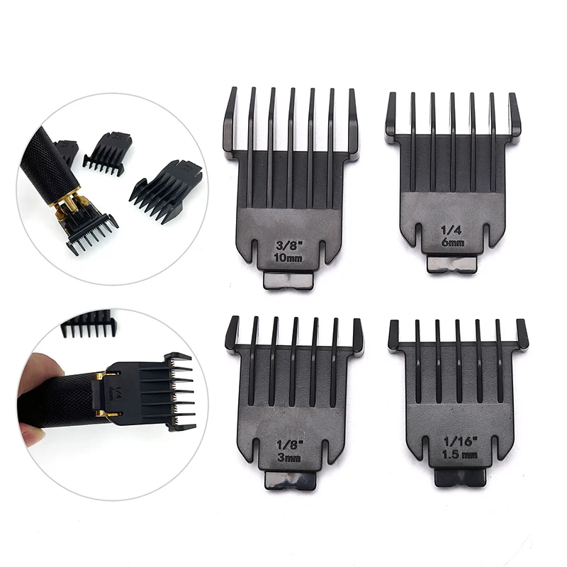 

4PCS/set T9 Universal Hair Clipper Limit Comb Guide Sets 1.5mm/3mm/6mm/10mm Limit Calipers Trimmer Guards Hairdressing Tools