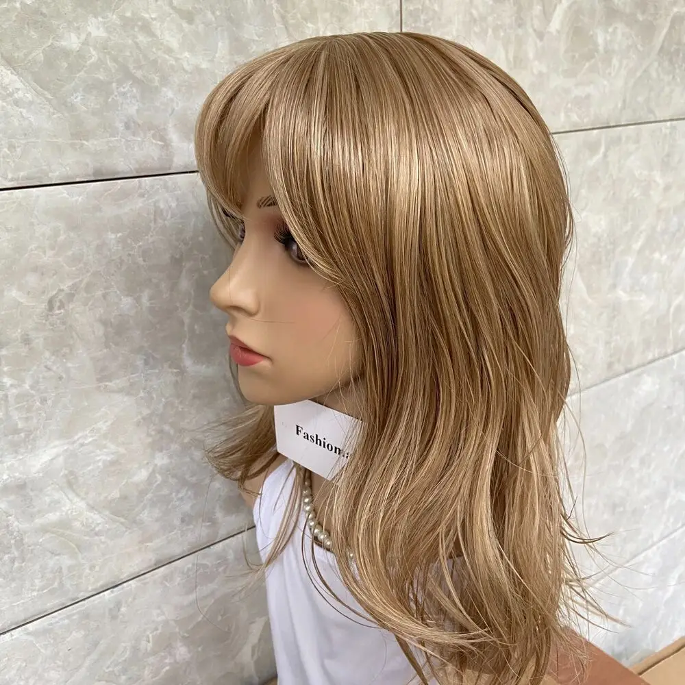 Синтетический парик средней длины с прямыми светлыми волосами