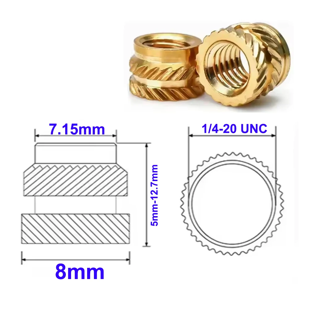 

Латунные вставные гайки 1/4-20 UNC 8х6 мм