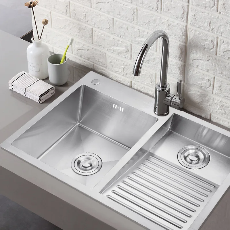 

304 Stainless Steel Handmade Laundry Sink with Washboard Integrated Balcony Laundry Basin Household Single Sink Thickened