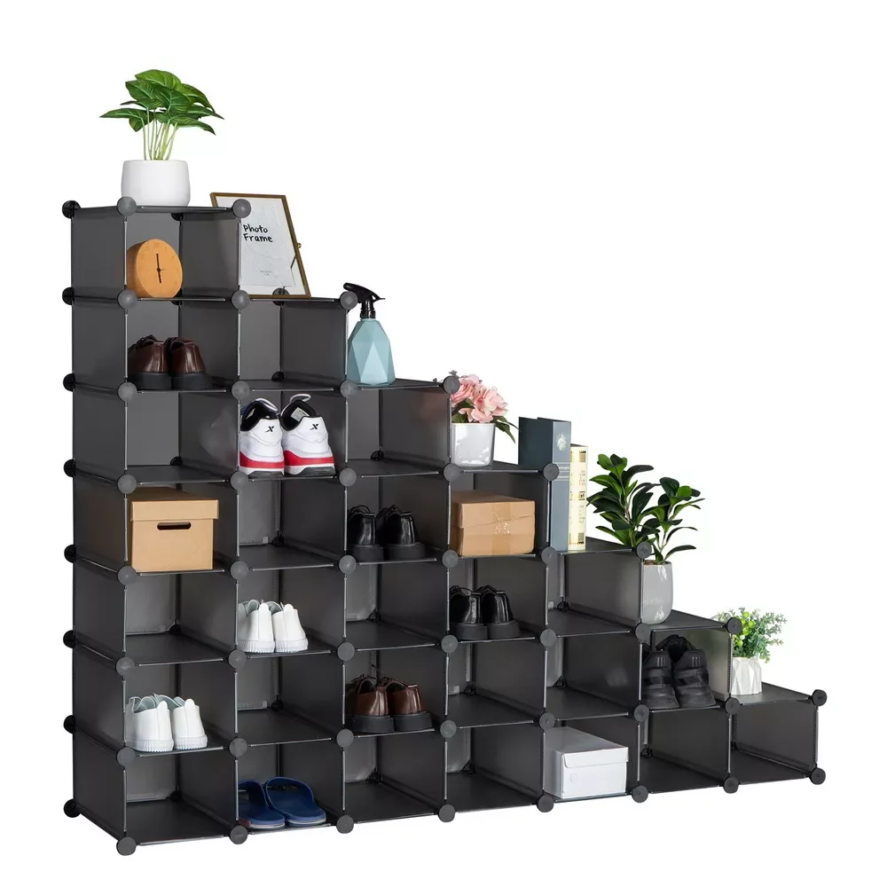 

7-уровневая стойка для обуви, компактный пластиковый обувной шкаф 28 пар, органайзер для хранения, 3 цвета, идеально подходит для прихожей, при...