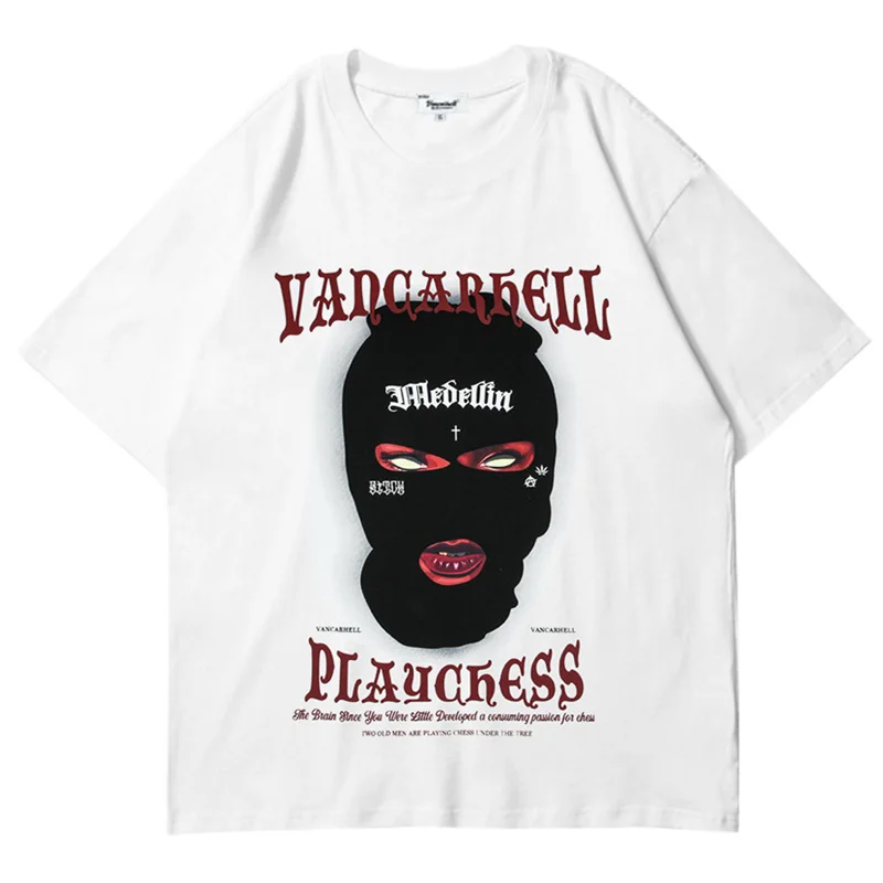

2022 Hip Hop Streetwear Men Oversized T Shirt Evil Mask Print Gothic T Shirts Summer Harajuku Casual Cotton Short Sleeve Tops