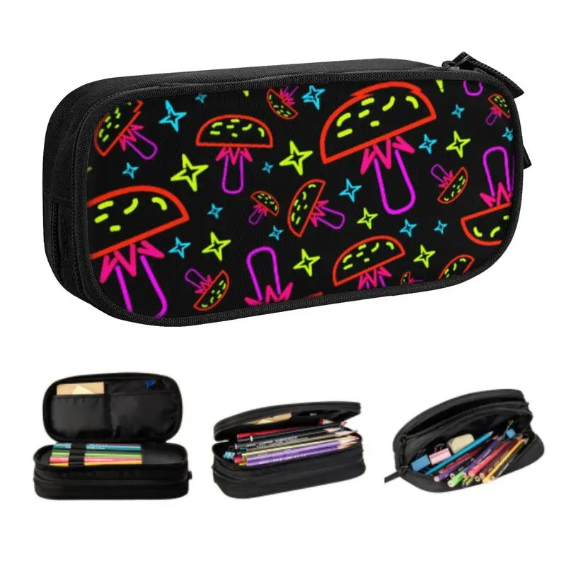 

Neon Trippy Mushrooms Cute Pencil Cases Girl Boy Large Capacity Magic Hippie Colorful Aesthetic Pencil Bag Students Stationery