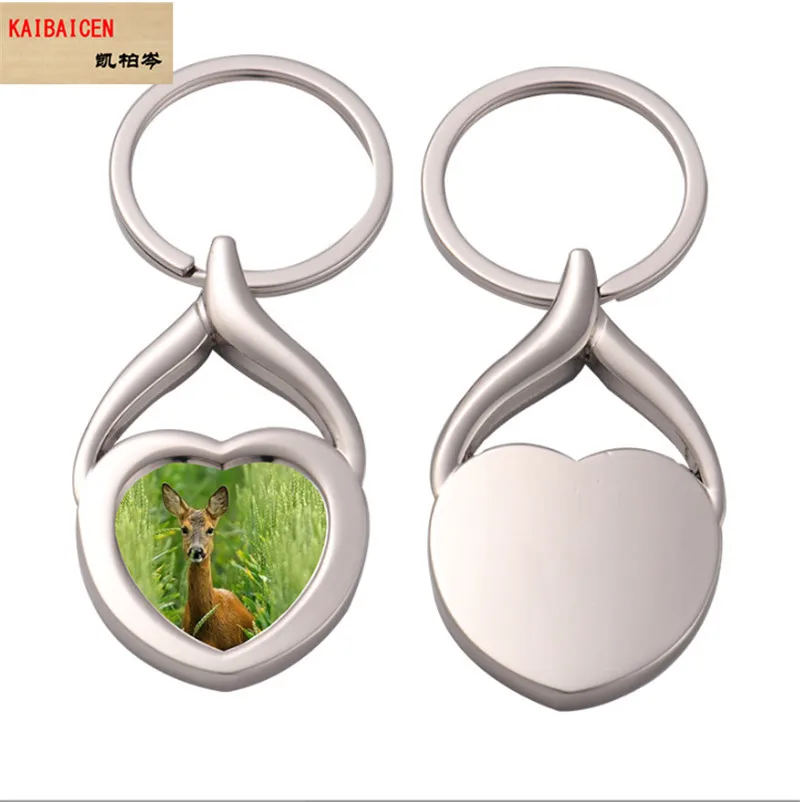 

20pcs/Lot sublimation blank metal keychains round heart shape key ring hot transfer printing blanks consumable supplies pendant