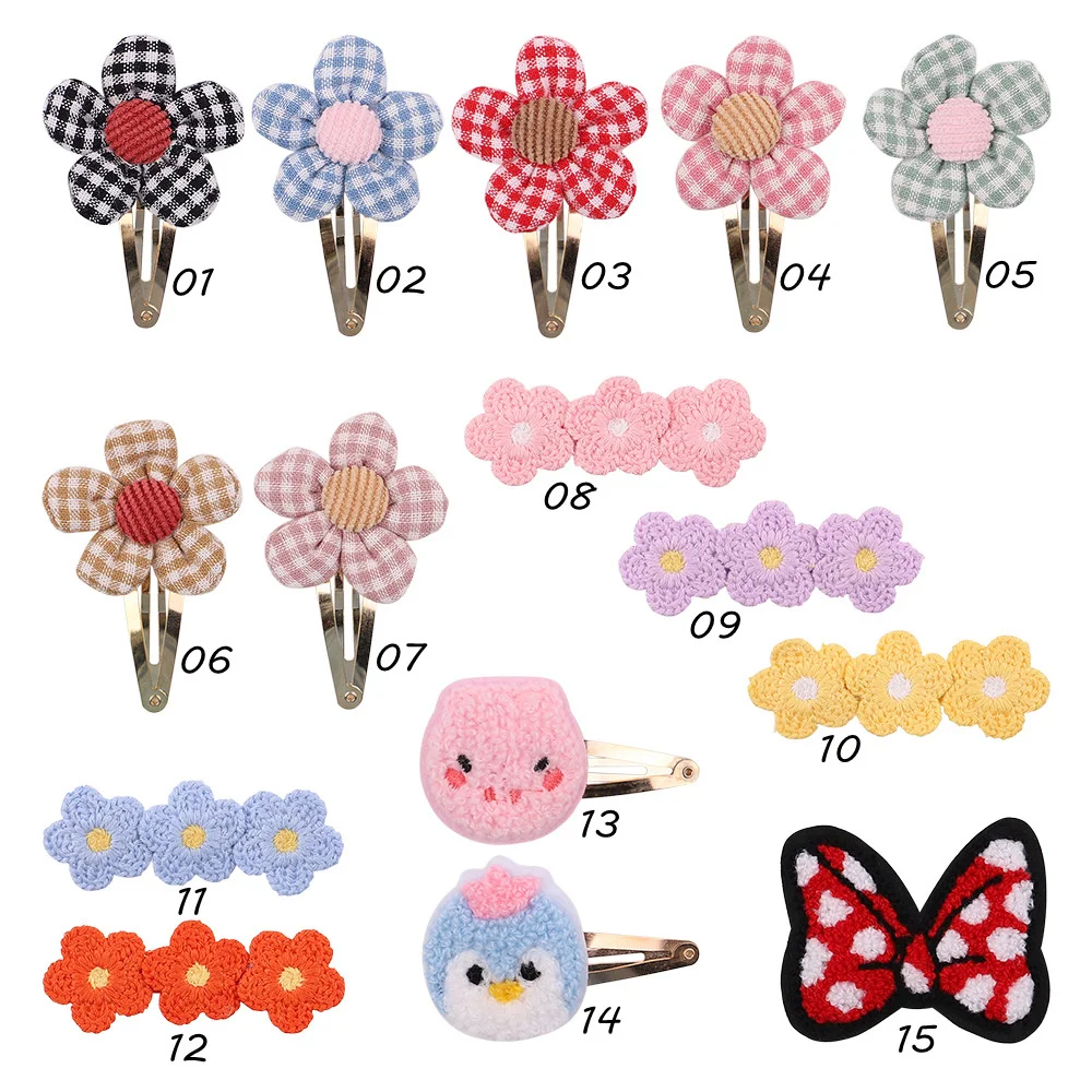 

Japan Korea Cartoon Knitting Cloth Flower Bow Hair Clips For Girl Children Simple Small Cute Kawaii Hairpin Fashion Accessories