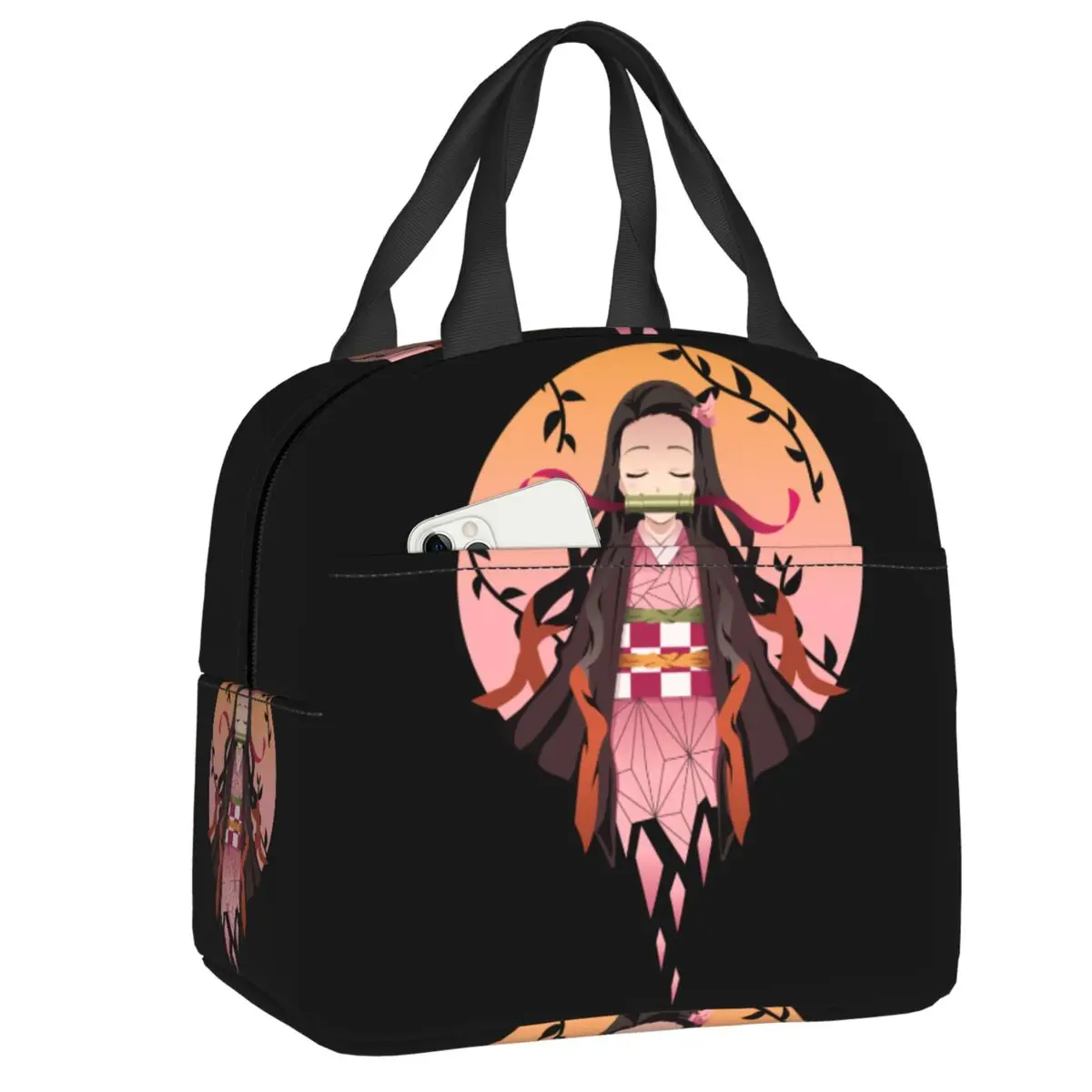 

Custom Kimetsu Neko Yaiba Nezuko Lunch Bag Women Cooler Thermal Insulated Lunch Box for Kids School Children