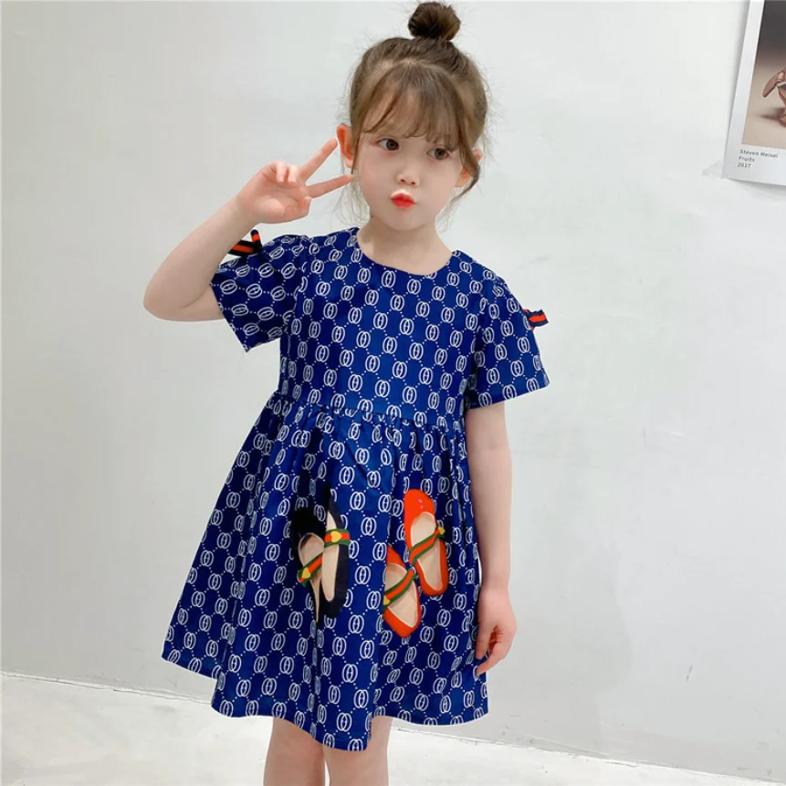 

2022 New Children's Skirts Girls' Printed Skirts European-style Dresses Sleeveless Short-sleeved Skirts Western-style Children's