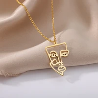 hollow face necklace for women stainless steel chain goth abstract human face pendant charm necklace vintage jewerly collar