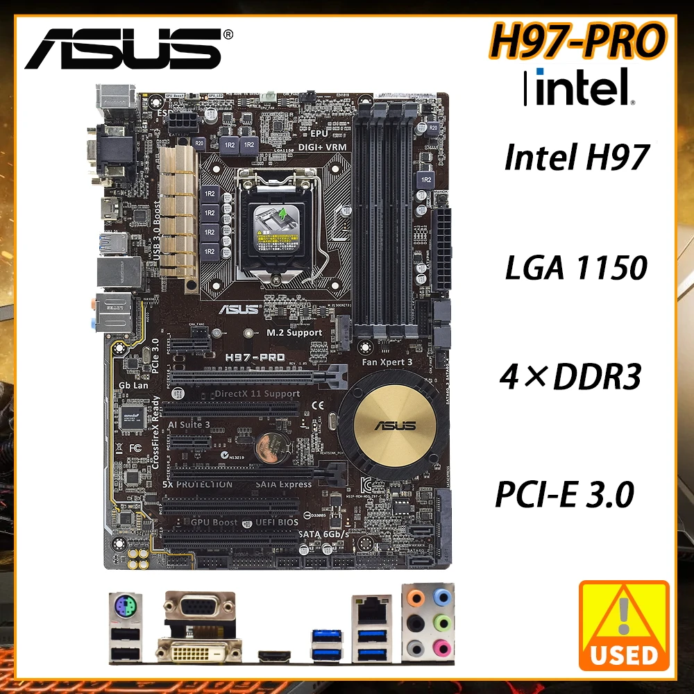 ASUS H97-PRO материнская плата 1150 материнская плата DDR3 поддержка Xeon v3 Core i7 i5 i3 процессор Intel H97 PCI-E 3,0 32 Гб ATX VGA DVI M.2 SATA3