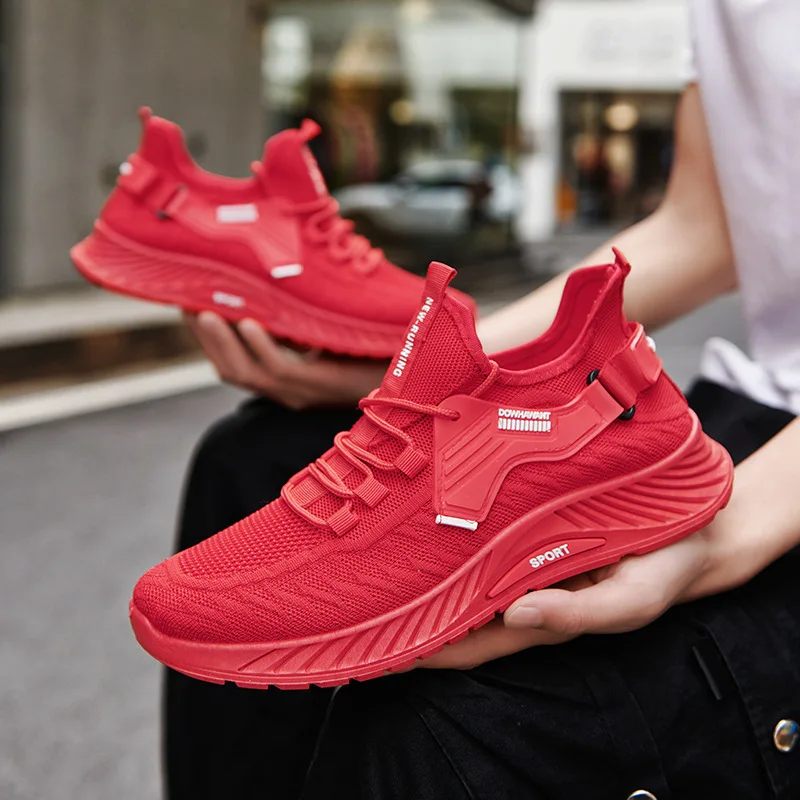 

2022 Summer New Fashion Trend Men's Shoes Flying Woven Mesh Comfortable Breathable Light Casual Shoes Tenis Branco Masculino