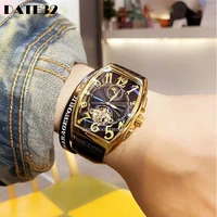 luxury automatic mechanical watch for men wristwatch tourbillon skeleton wrist clock tonneau male luminous top brand man watches