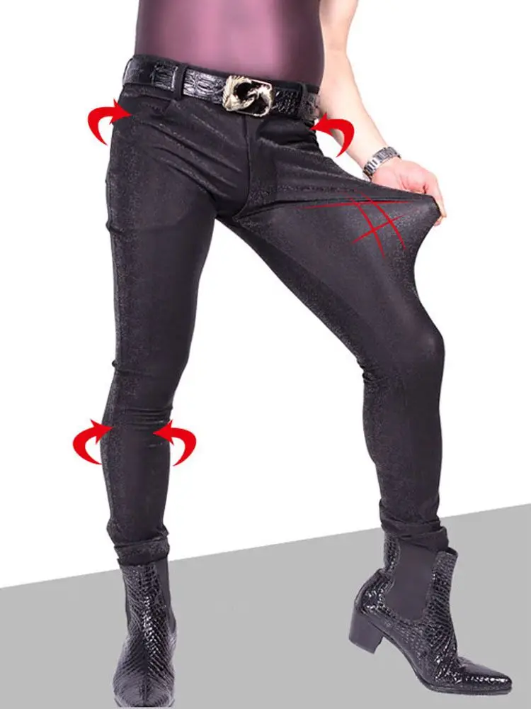 

3D Camo Plaid Faux PU Leather Jeans Tights Mens Pencil Pants Fashion Korean Streetwear Spring Autumn Trousers Pantalon Spodnie