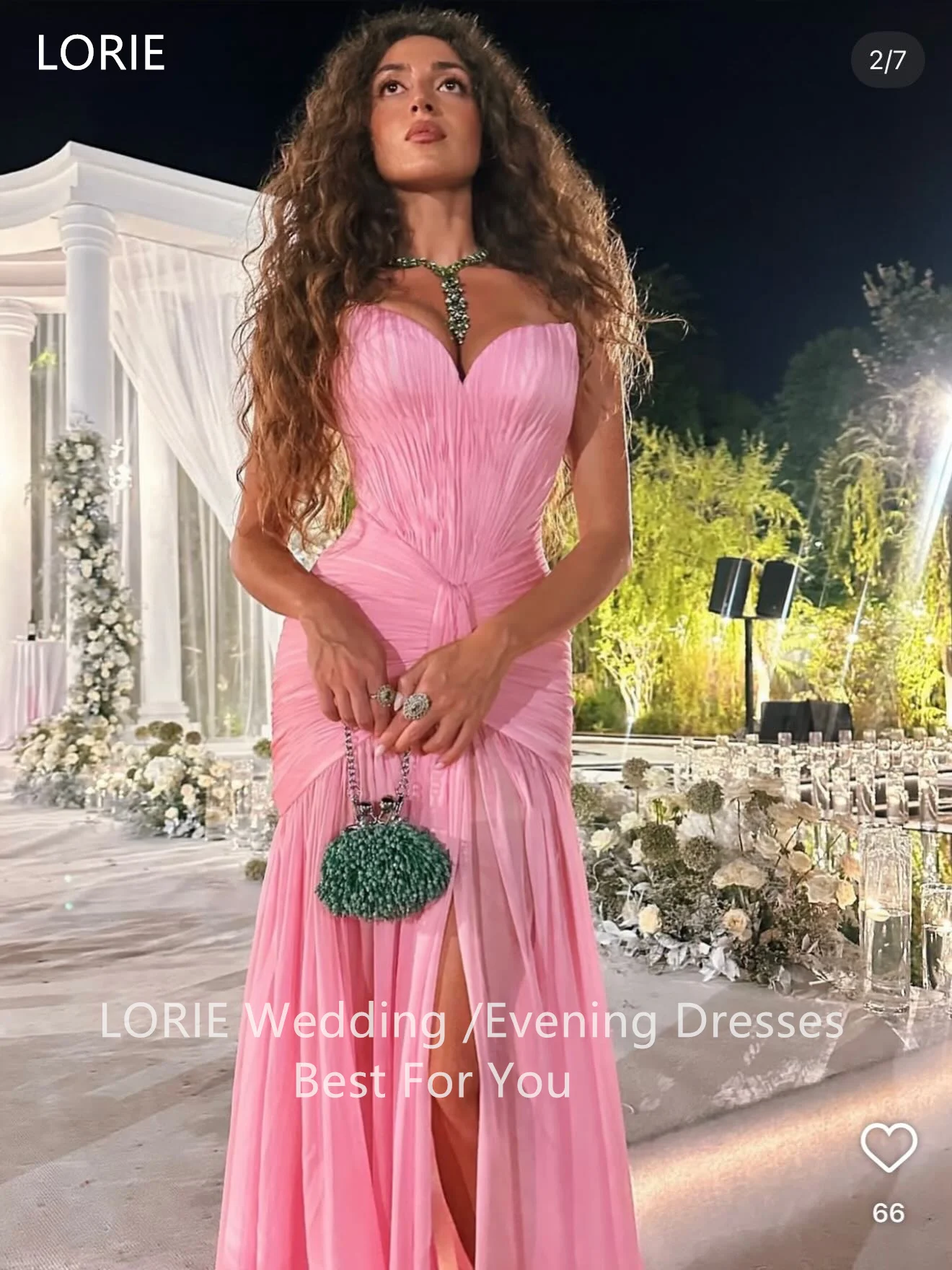 Фото LORIE Шикарные розовые шифоновые вечерние платья без бретелек без рукавов со складками вечернее платье трапециевидной формы с разрезом для выпускного вечера по индивидуальному заказу №2